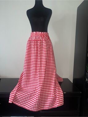 Red Gingham Smocked Waist Side Slit Western Rodeo Universal Thread Maxi Skirt Lg